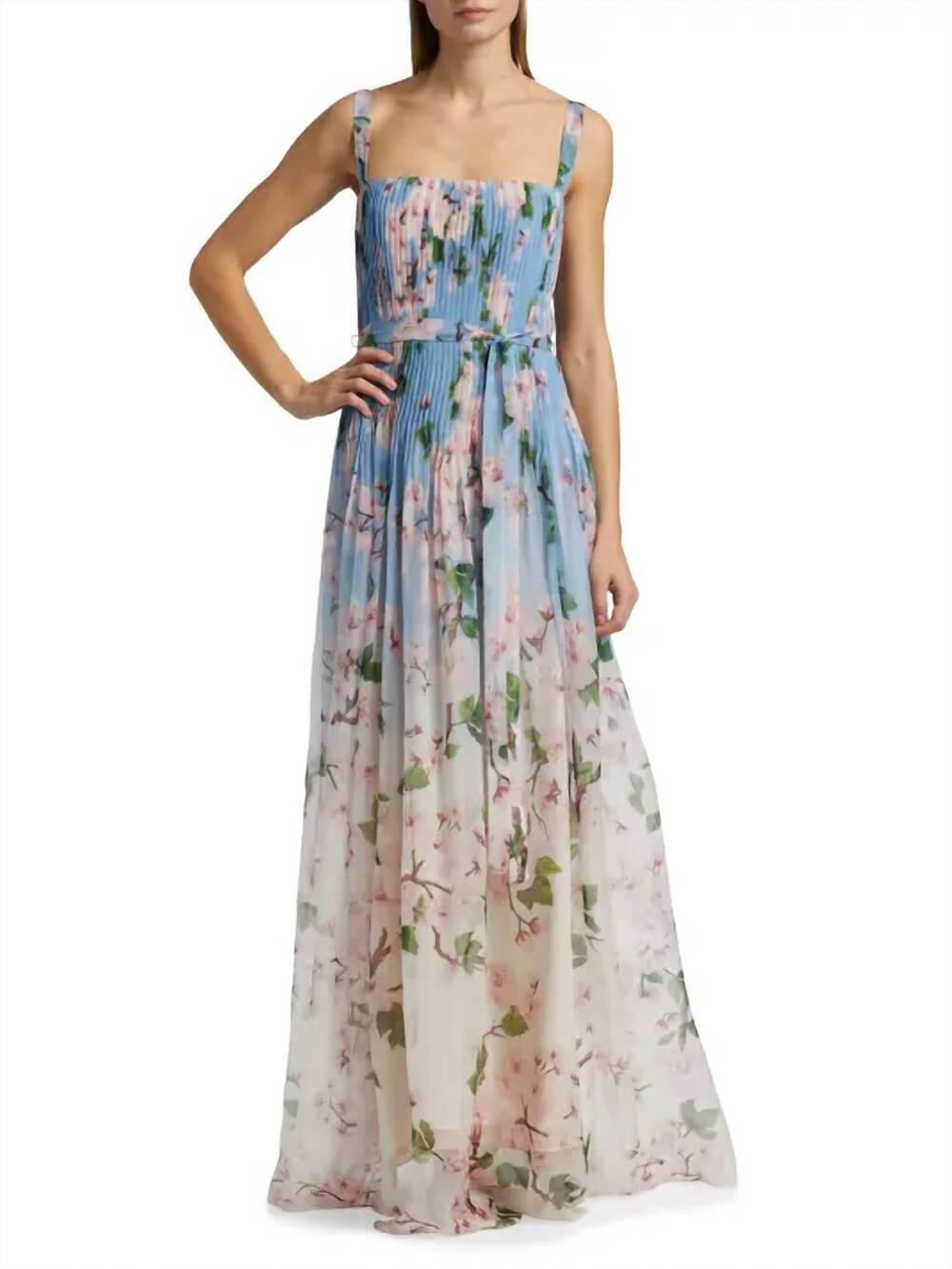 NEW PRODUCTSEEKER chiffon floral pleated maxi dress in pink blue ombre